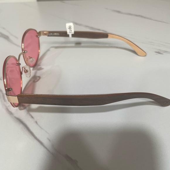 OPTI WOOD PINK TINTED ROUND FRAMES WITH INNER GOLD TRIM - Picture 8 of 9